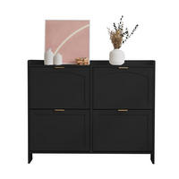 SCHUHSCHRANK Modern 4 Fächer Schwarz 110x24x90cm - Schwarz, Holzwerkstoff (24/90/110cm) - FLIEKS