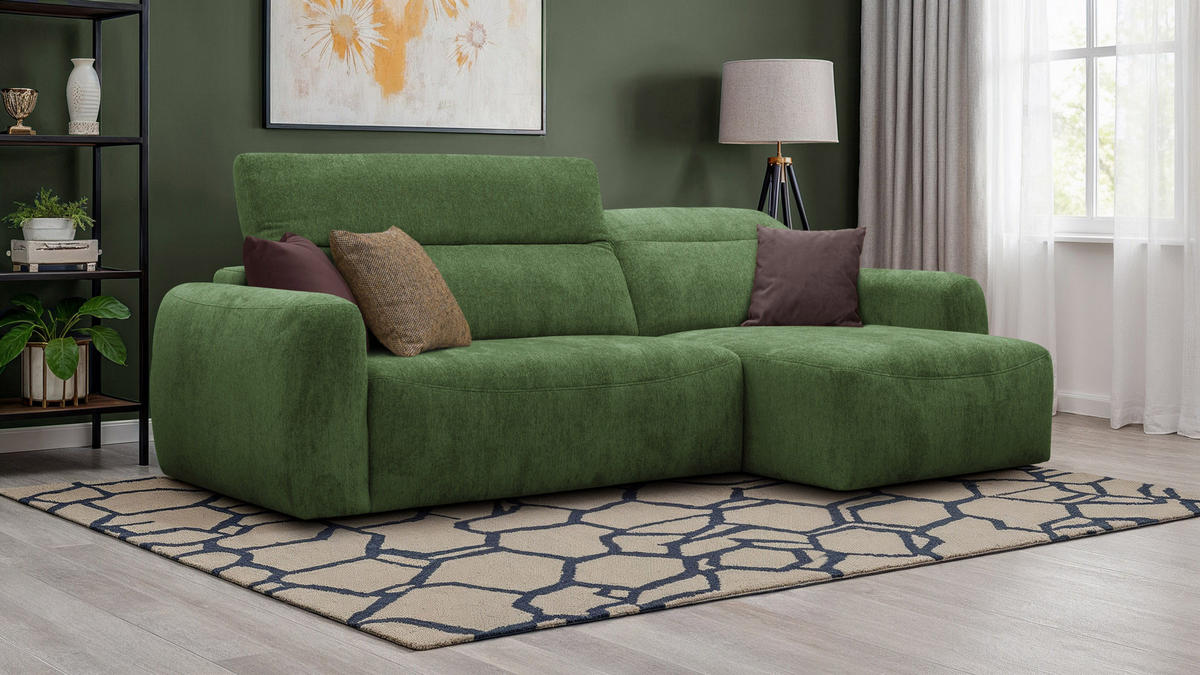 ECKSOFA NERO 4-Sitzer, dunkelgrün - Dunkelgrün/Schwarz, Holz/Textil (272/81/159cm) - Courtois Laville