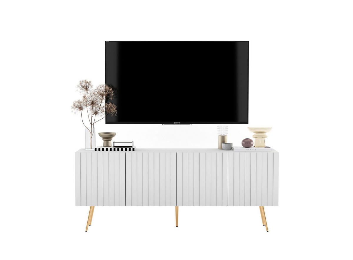 TV-SCHRANK Elpis Weiß Matt mit goldenen Metallbeine Glamour 150 cm - Goldfarben/Weiß, Holzwerkstoff/Metall (150/60.5/36.5cm) - Meble Lindner