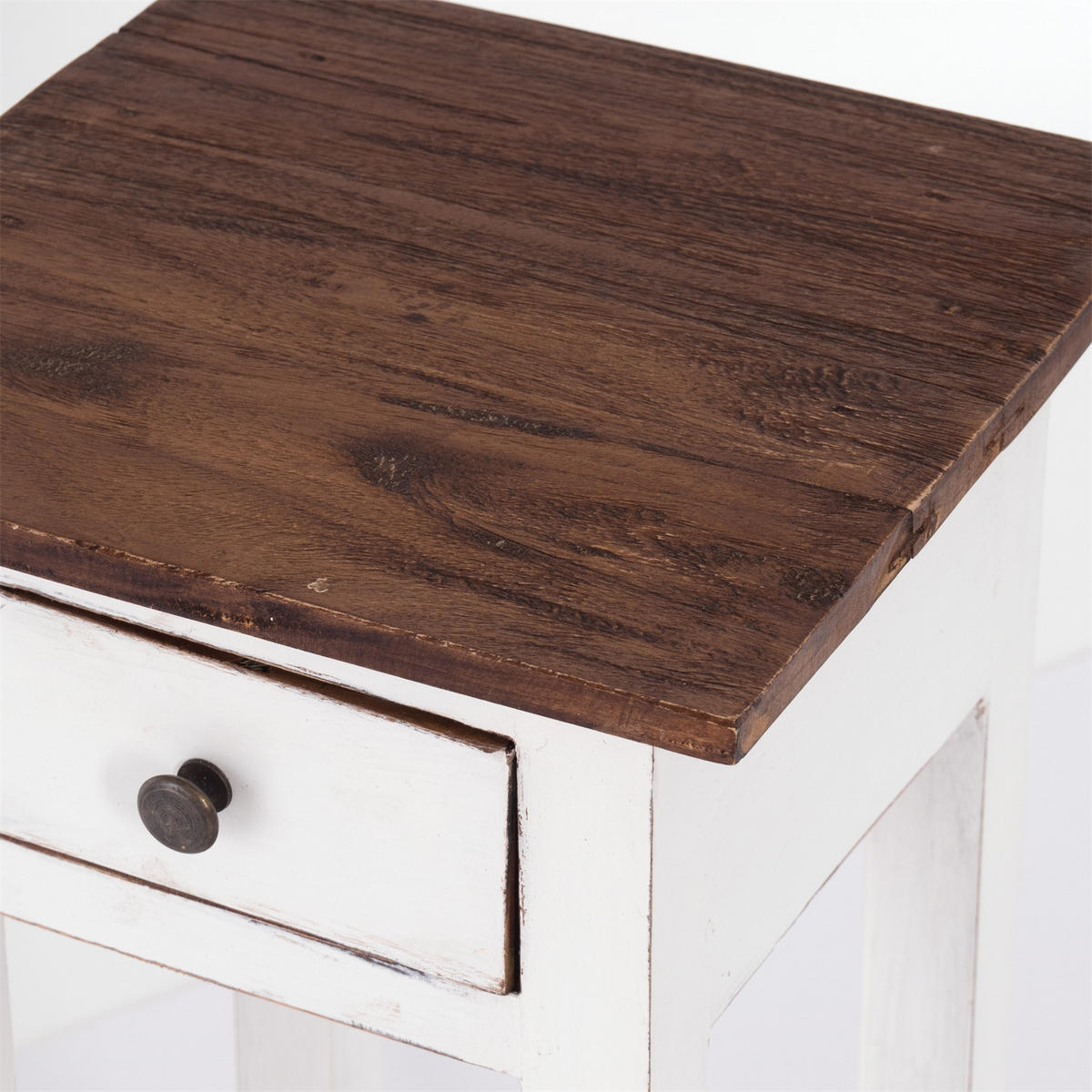 TELEFONTISCH DRAWER 65 Mahagoni Recyclingholz, mit Schublade 06 weiß-landhaus - Weiß, Holz (31/31/65cm) - DESIGN DELIGHTS