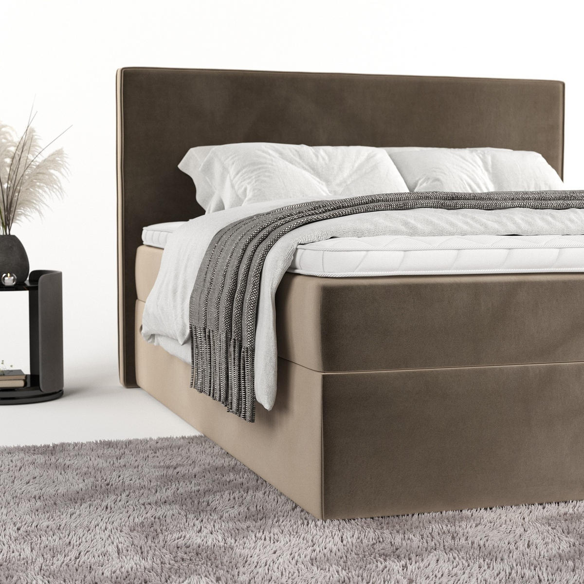 BOXBETT Nuvia 180/200 cm Taupe im Paros Stoff - Taupe/Schwarz, Holz/Holzwerkstoff (180/200cm) - AltaBeds