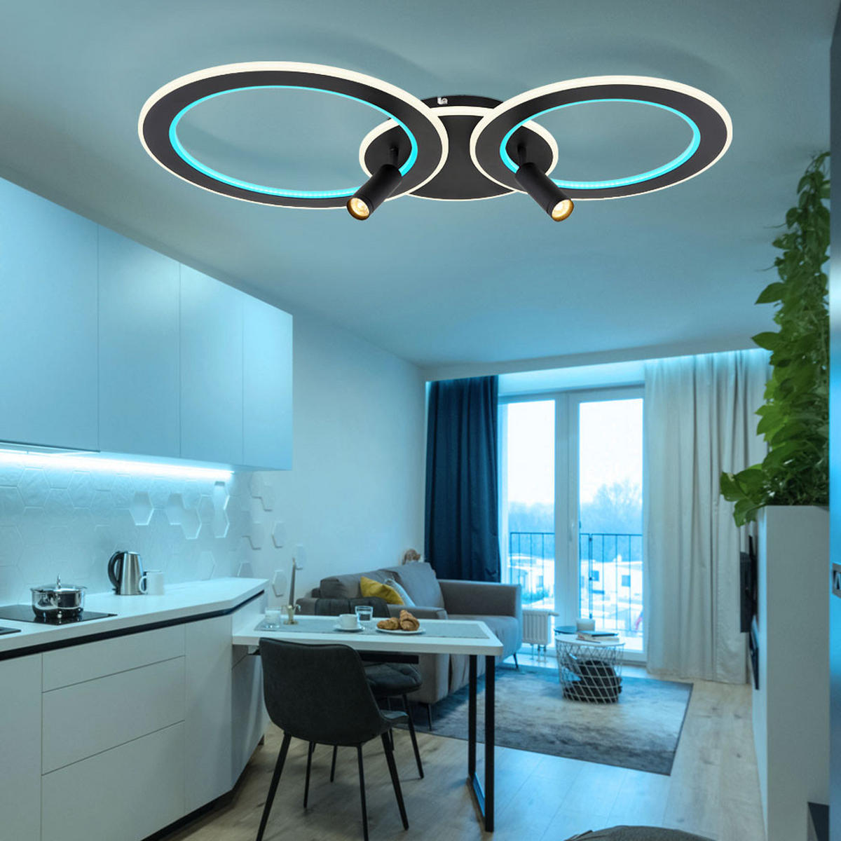LED DECKENLEUCHTE Marian Schwarz Opal - Schwarz, Metall (89.5/50.7/13.5cm) - Globo Lighting