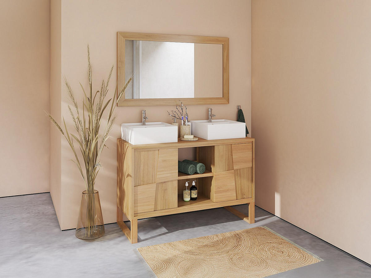 WASCHBECKENUNTERSCHRANK - 120 cm x 50 cm - holz - naturfarben hell Mataram - Naturfarben, Holz (120/80/50cm) - Vente-Unique