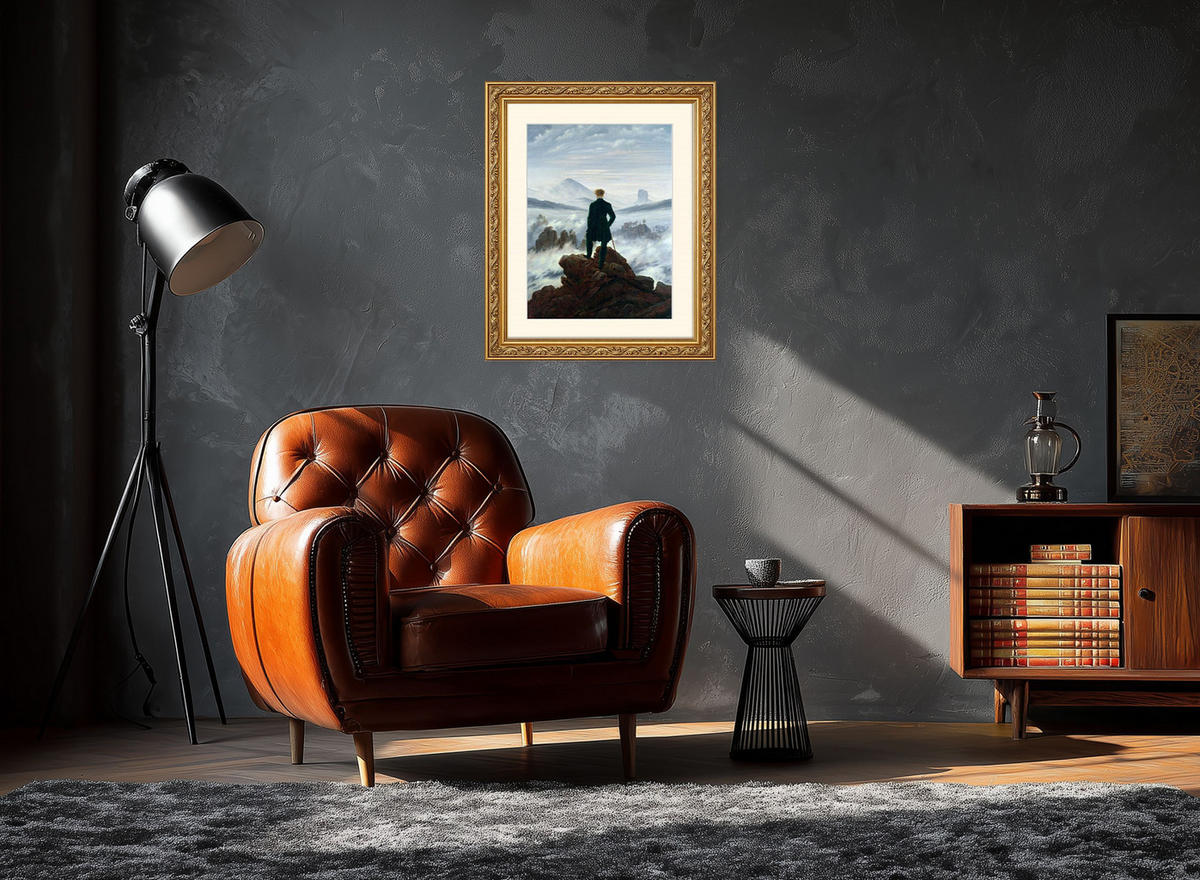 BILD gerahmt 53x63 cm Caspar David Friedrich "Wanderer über dem Nebelmeer" - Beige, Holz (53/63cm) - artissimo