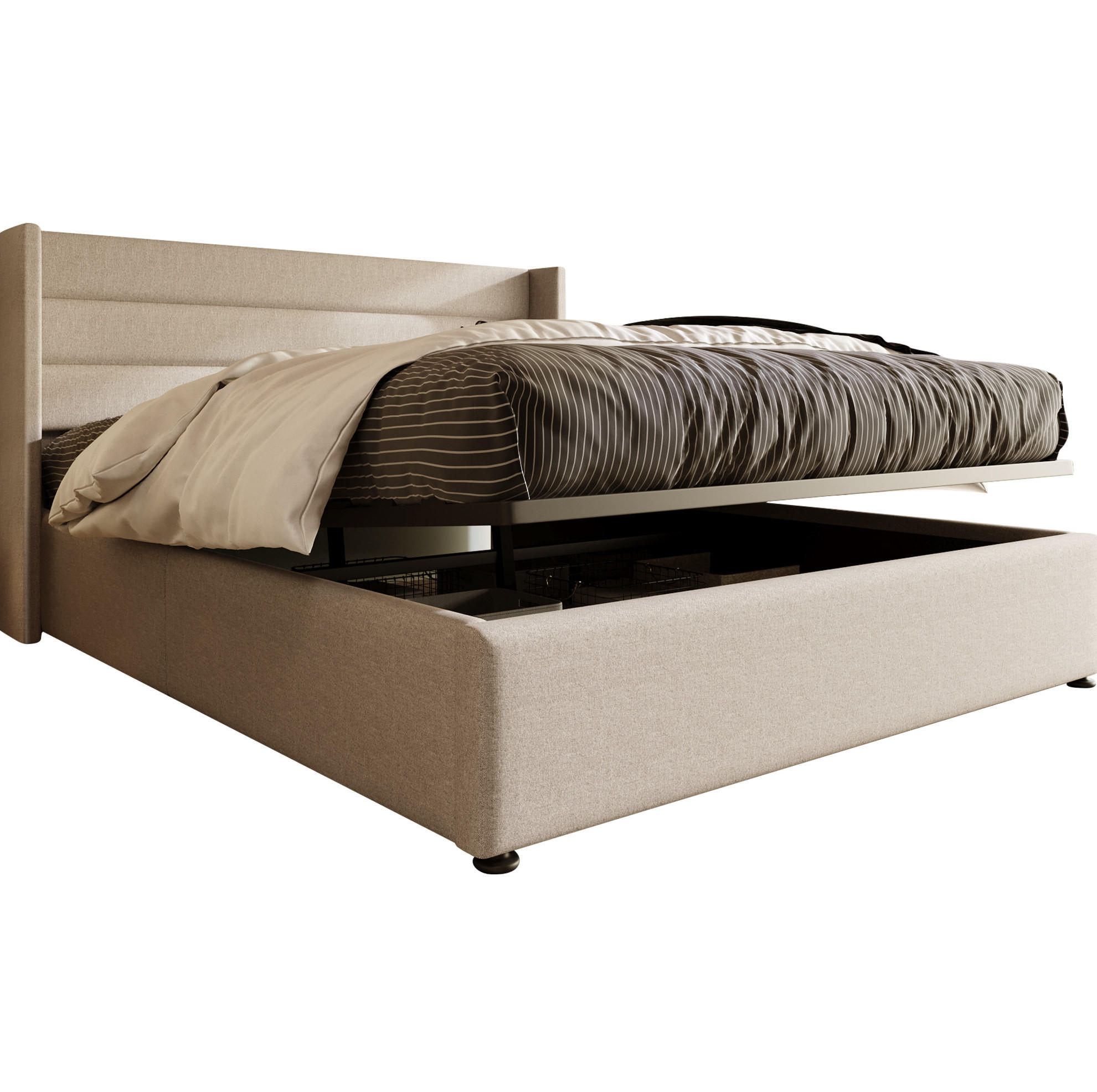 POLSTERBETT 160/200 cm Beige mit hydraulischem Stauraum und Lattenrost mit Matratze - Beige, Textil (160/200cm) - OKWISH