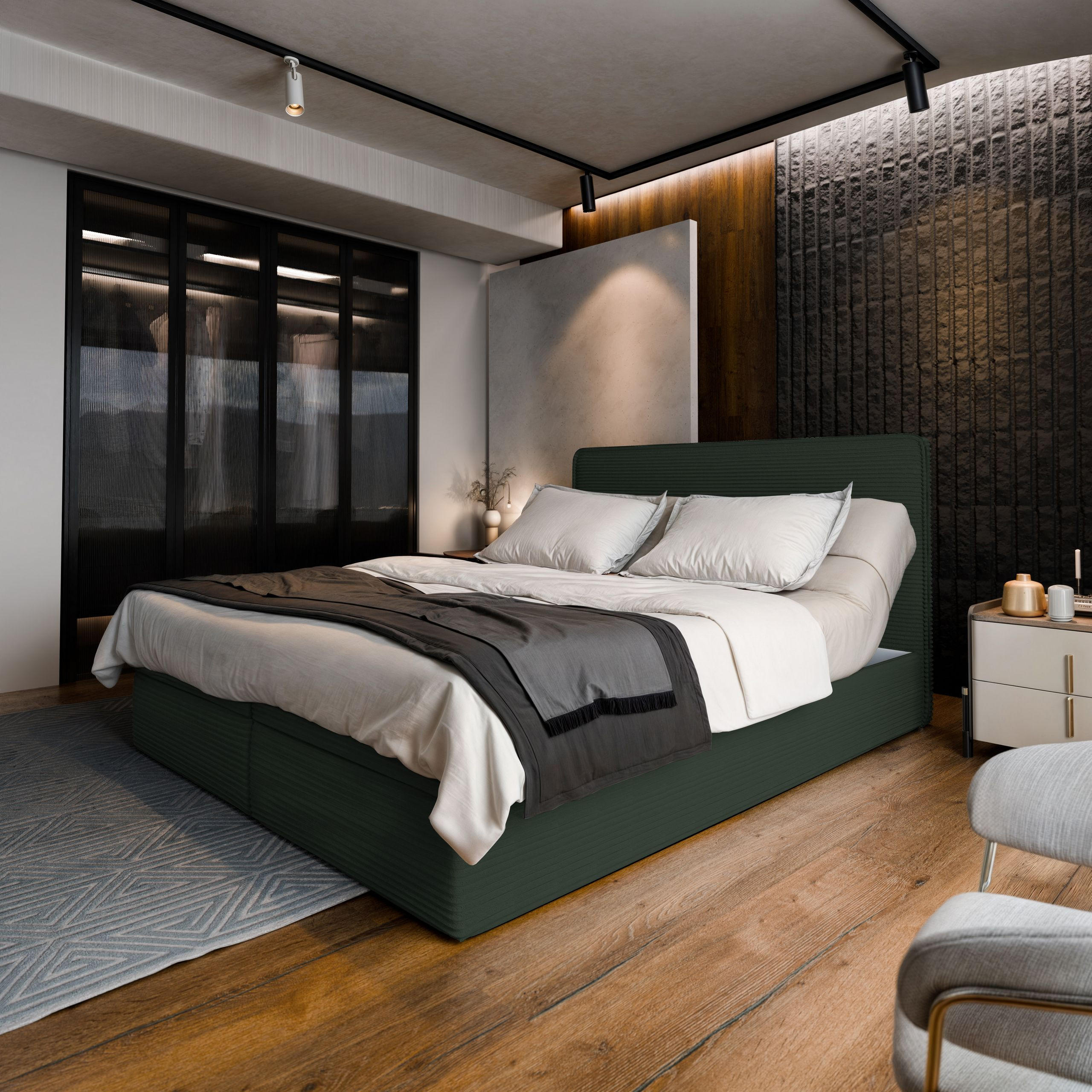 BOXBETT ASTOR 160x200 cm mit Matratze und Topper - Grün - Grün, Holz (160/200cm) - MASSENO