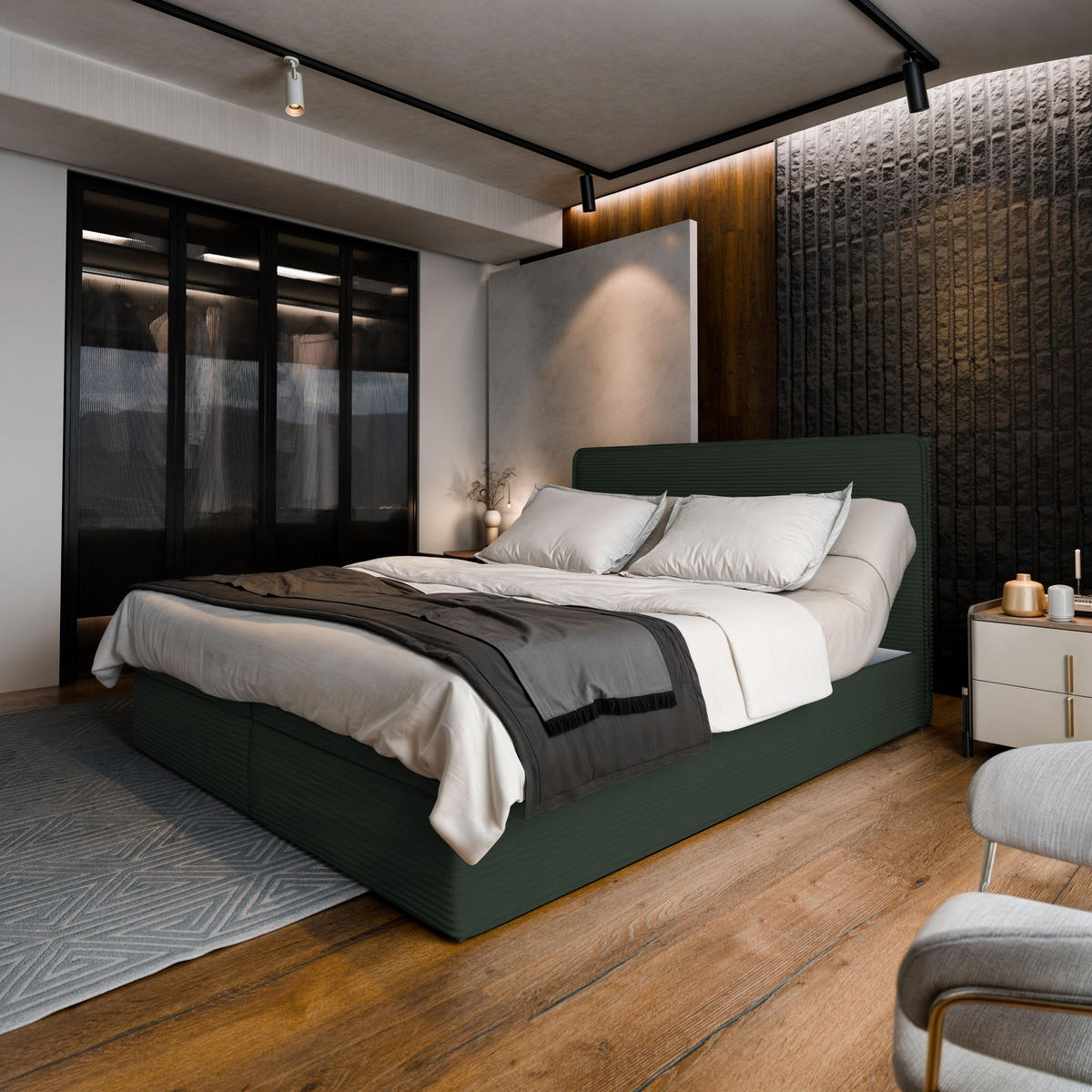 BOXBETT ASTOR 160x200 cm mit Matratze und Topper - Grün - Grün, Holz (160/200cm) - MASSENO