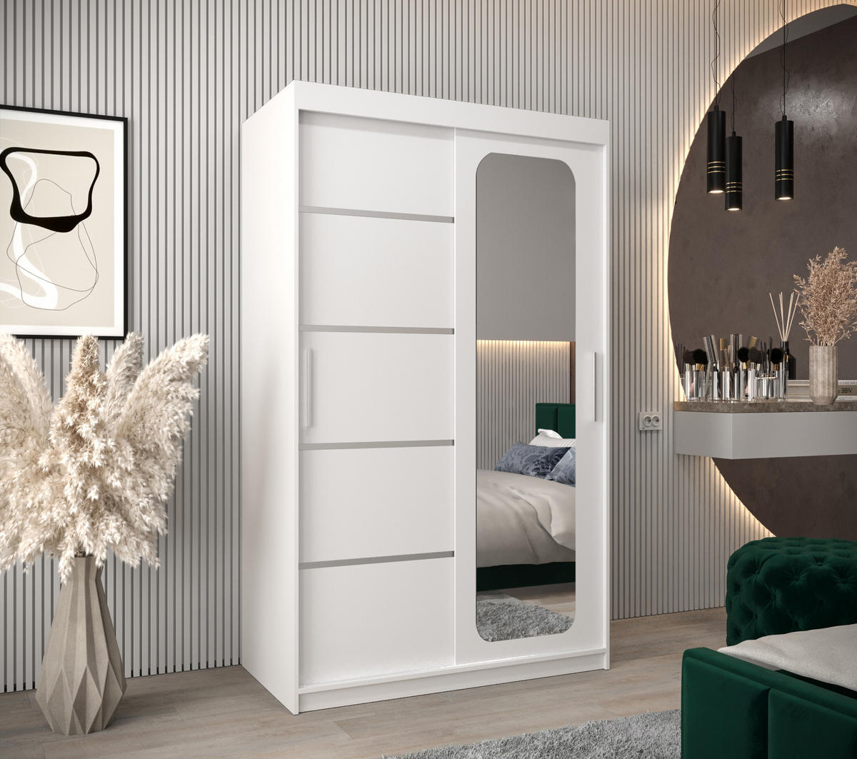 SCHWEBETÜRENSCHRANK 200/120/62 2-türig - Silberfarben/Weiß, Holz/Kunststoff (120/200/62cm) - MÖBEL KRYSPOL
