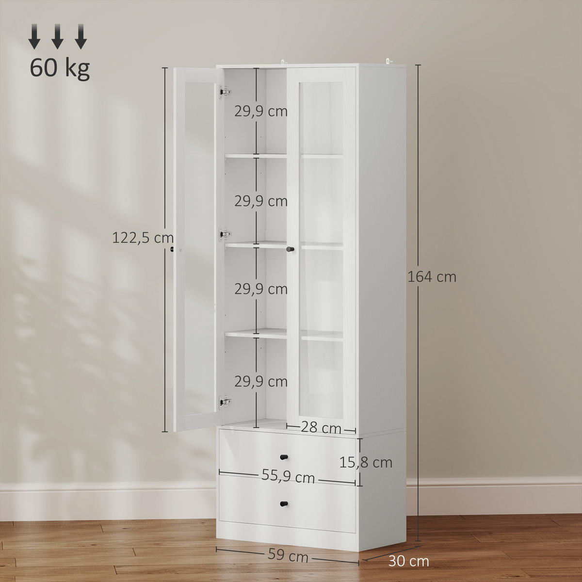 HIGHBOARD DE-11171 2 Schubladen Weiß - Weiß, Holzwerkstoff (30/164/59cm) - ComfortXL