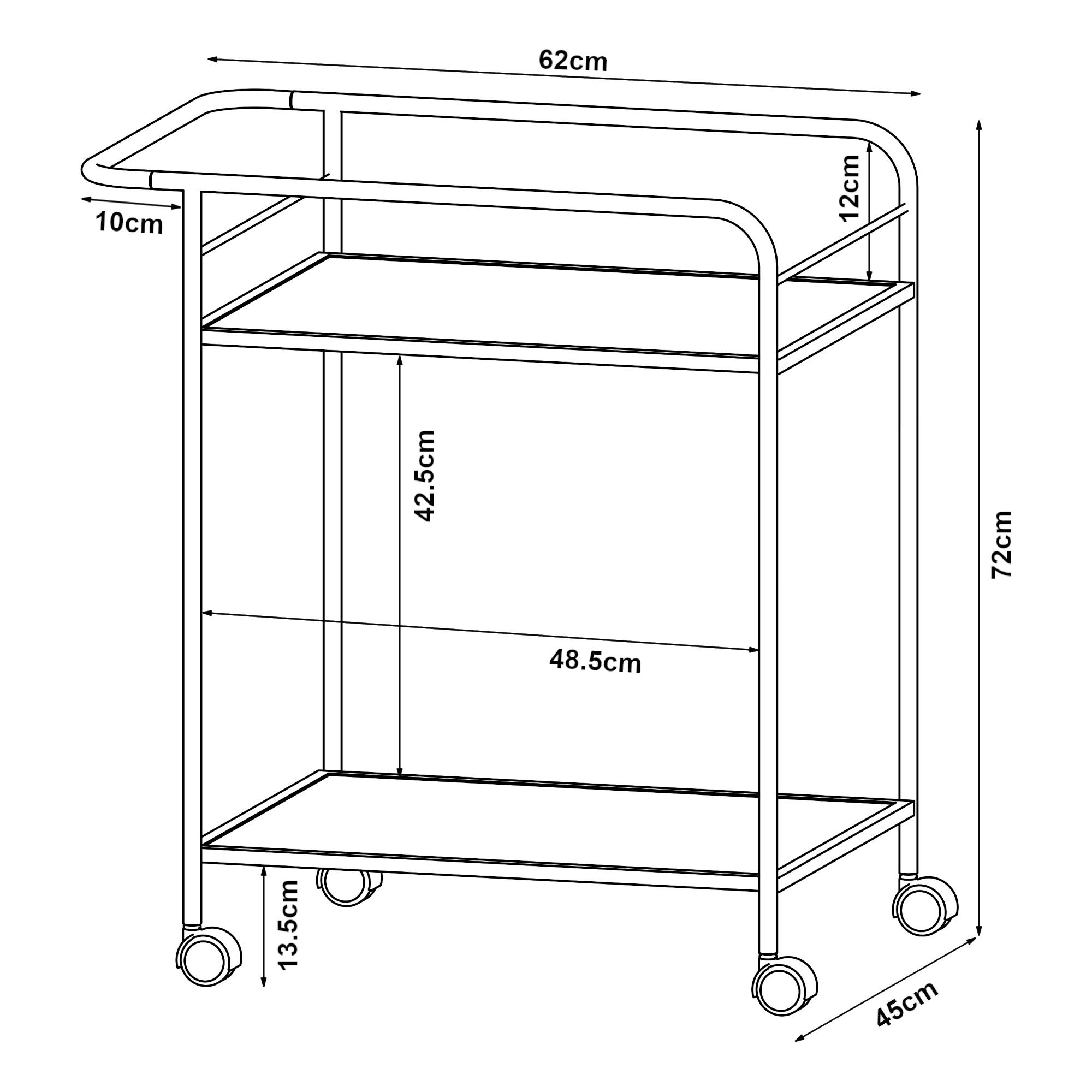 SERVIERWAGEN Hole - Eichefarben, Metall (62/72/45cm) - [en.casa]