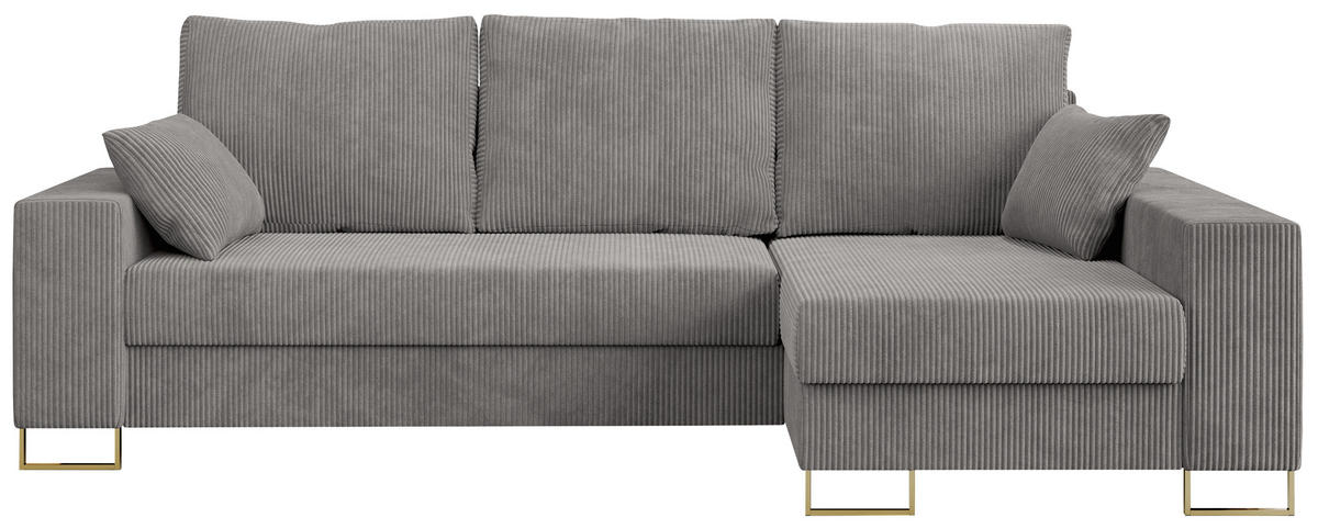 ECKSOFA Dorian Cord Hellgrau - Goldfarben/Hellgrau, Textil/Metall (242/138cm) - MKS