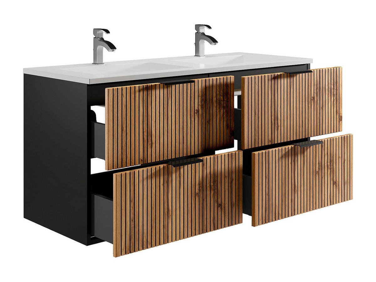 DOPPELWASCHTISCH - 120cm x 46cm - MDF - schwarz, naturfarben hell - MADELA - Schwarz, Holz (120/57/46cm) - Vente-Unique