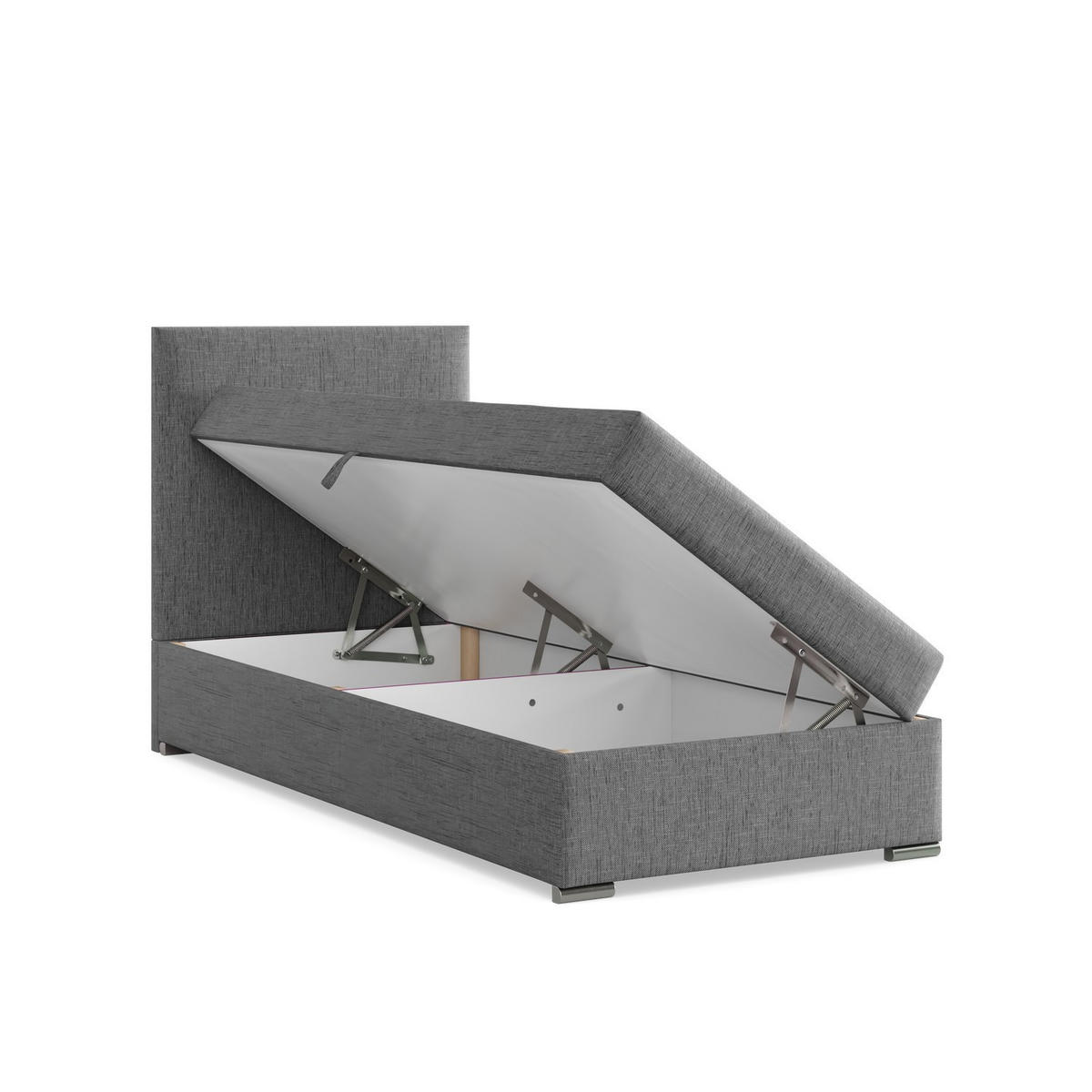BOXBETT MIT KOPFTEIL 90x200 ELDA, Grau - Dunkelgrau, Textil (90/200cm) - Mebligo