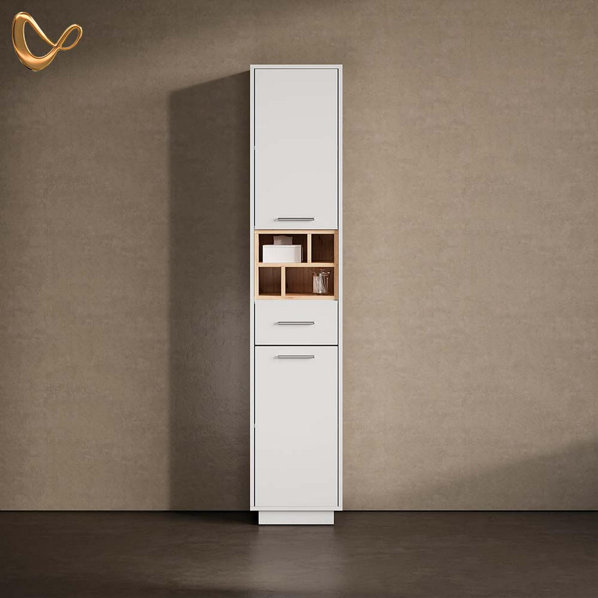 BADSCHRANK Temo Weiß 38 x 190 cm - Weiß, Holzwerkstoff (38/190/30cm) - Livinity®