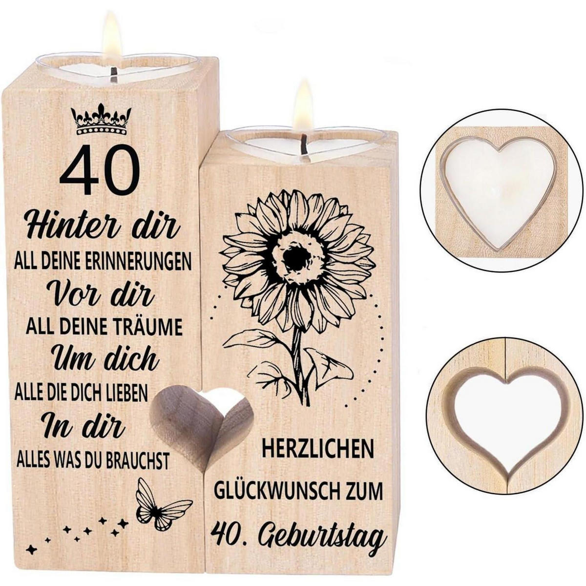 KERZENSTÄNDER Holz 40. Geburtstag Geschenk - Braun, Holz (4.5/12/10cm)
