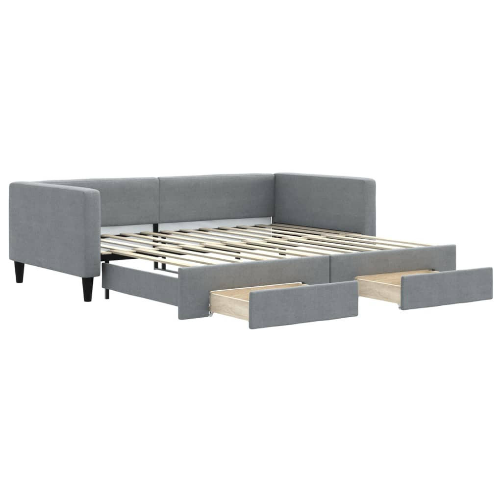 TAGESBETT Ausziehbar Mit Schubladen Hellgrau 100/200 Cm Stoff - Grau, Textil (100/200cm) - vidaXL