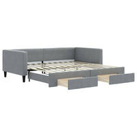 TAGESBETT Ausziehbar Mit Schubladen Hellgrau 100/200 Cm Stoff - Grau, Textil (100/200cm) - vidaXL