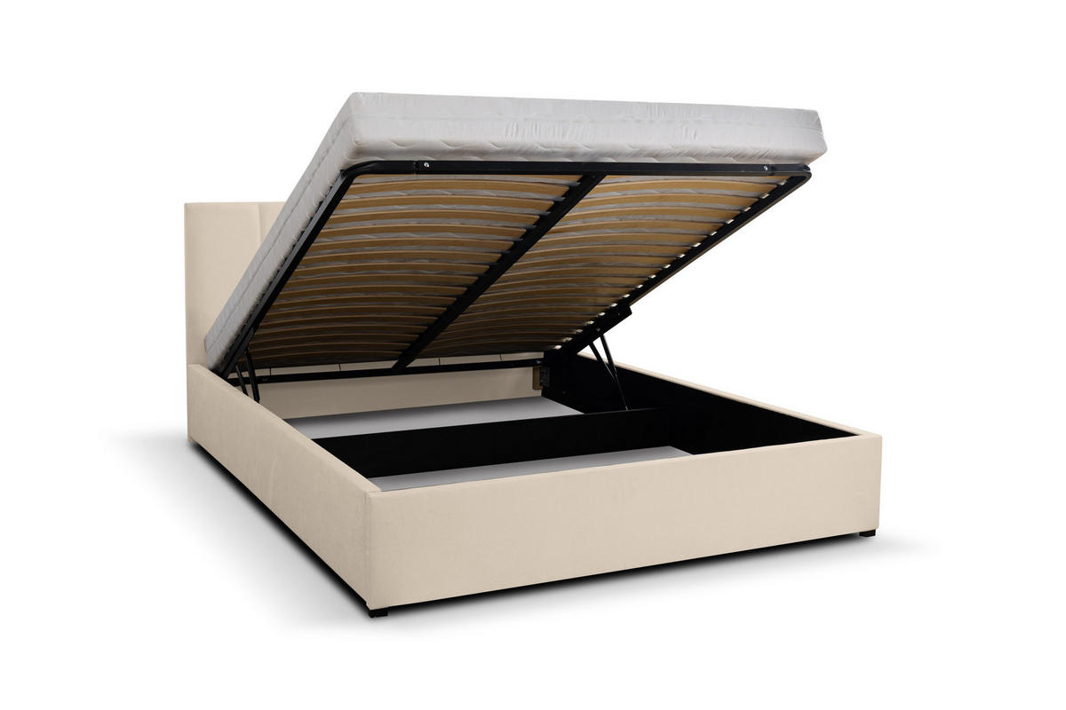 POLSTERBETT LISA mit Kopfteil, 180 x200 cm, Doppelbett mit Bettkasten und Lattenrost aus Velourstoff, Velourstoff, Frabe: Beige - Beige, Holz/Kunststoff (180/200cm) - VENASI MÖBEL