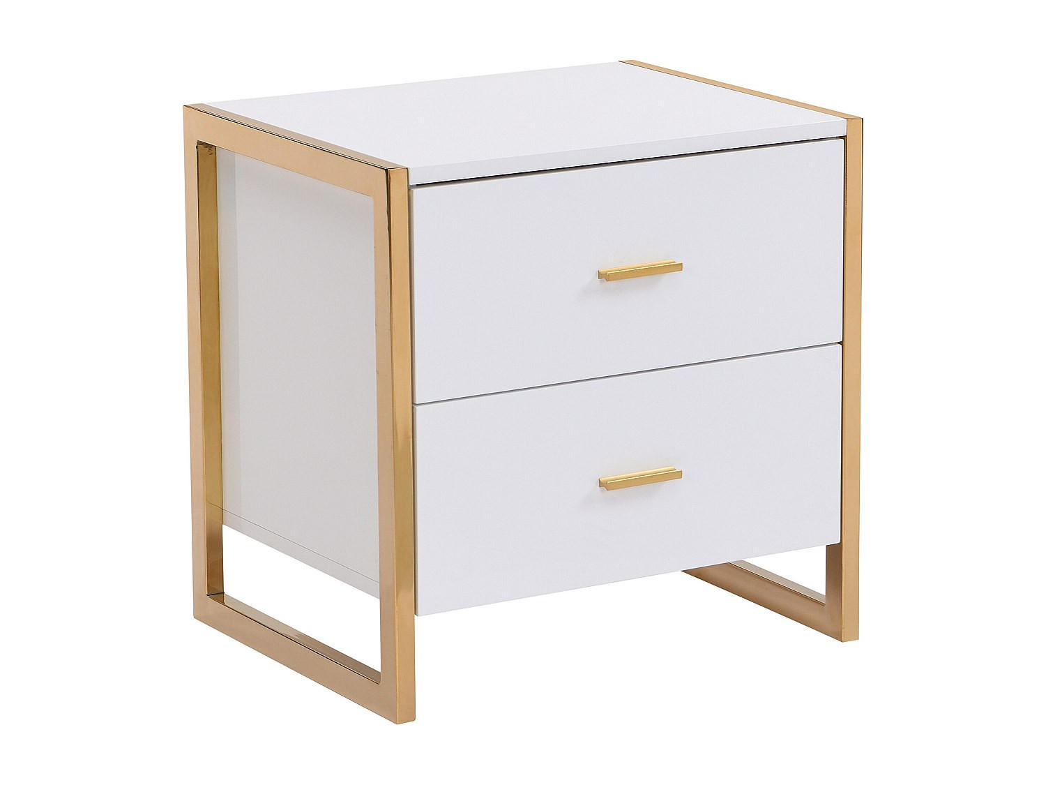 NACHTTISCH mit 2 Schubladen - MDF - Weiß lackiert & Goldfarben - OMBRELIA - Weiß, Holz (40/50/50cm) - Pascal Morabito