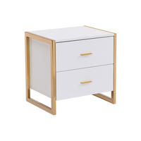 NACHTTISCH mit 2 Schubladen - MDF - Weiß lackiert & Goldfarben - OMBRELIA - Weiß, Holz (40/50/50cm) - Pascal Morabito