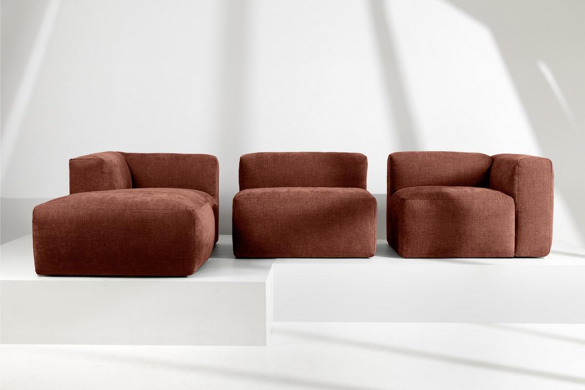 ECKMODULSOFA-LINKS BUFFO mit extrem weicher und bequemer Sitzfläche, Gewebestoff, orange - Orange, Textil (297/180cm) - KONSIMO®