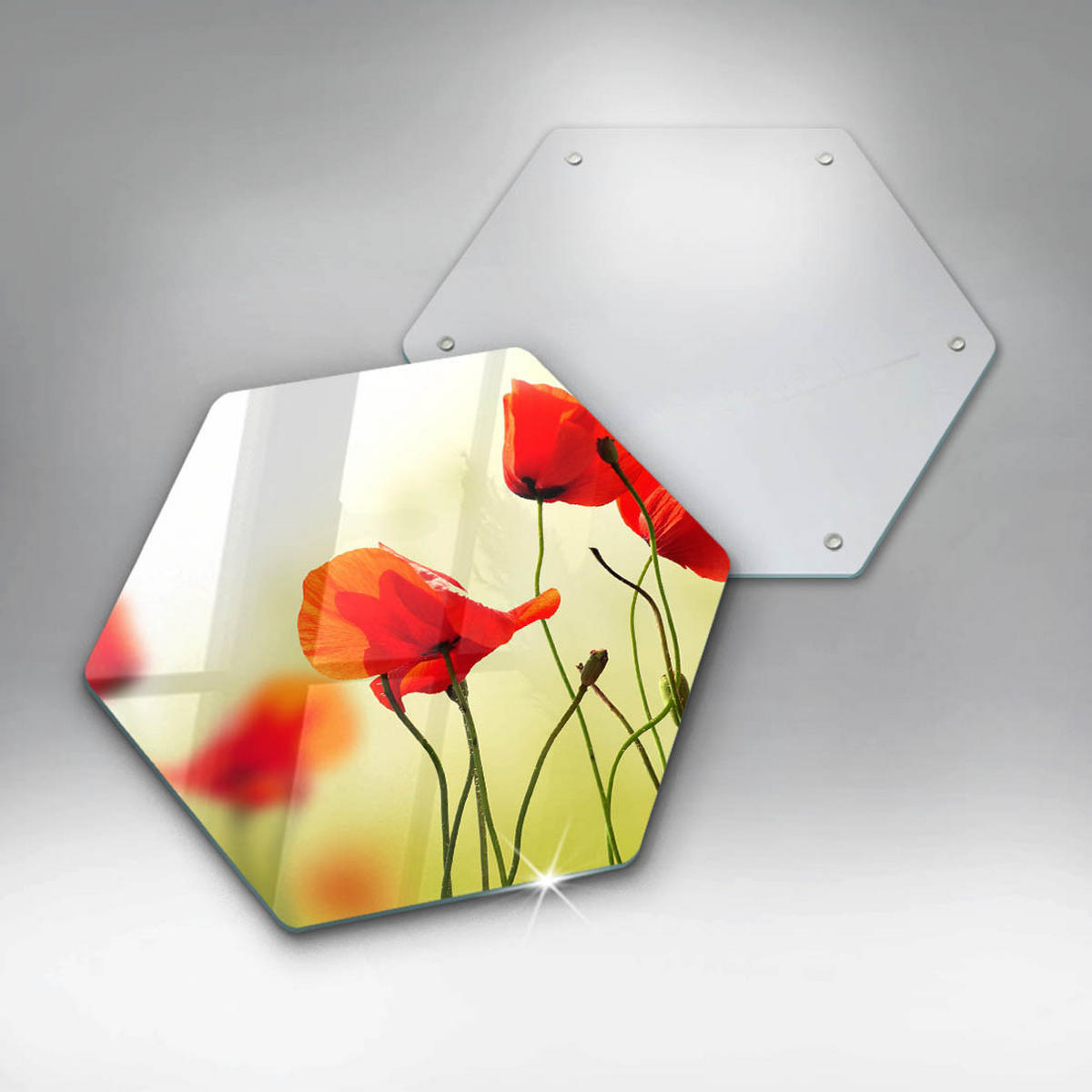 GLASPLATTE 40 cm Rote Blumen - Hellgelb, Glas (40/40cm) - Wallfluent