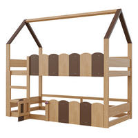 ETAGENBETT 90/200 cm DE-01478, in Holzfarbe, mit Hausdesign und Sicherheitsgeländer - Naturfarben, Holz (90/200cm) - ComfortXL