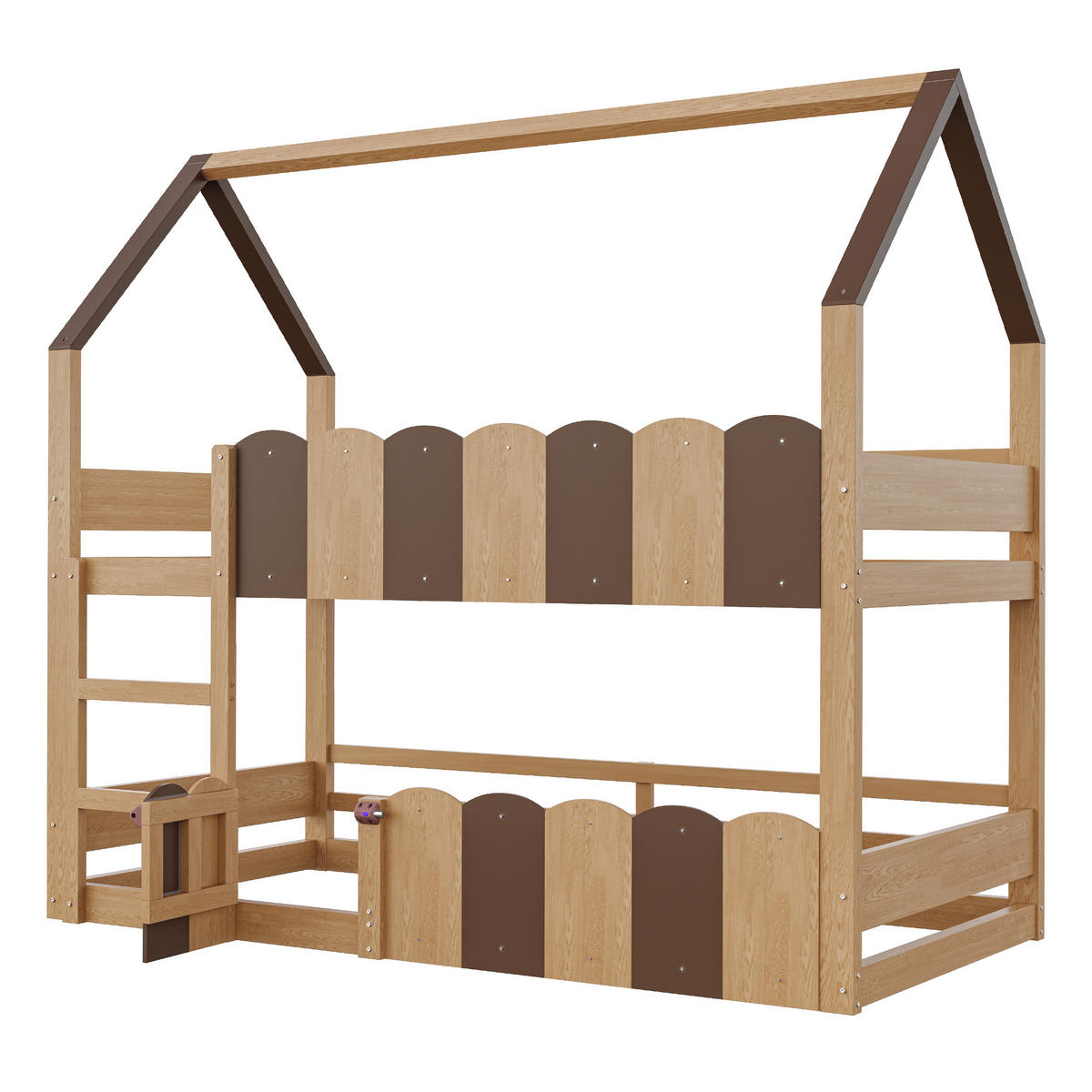 ETAGENBETT 90/200 cm in Natur mit Hausdesign - Naturfarben, Holz/Holzwerkstoff (90/200cm) - WISHDOR