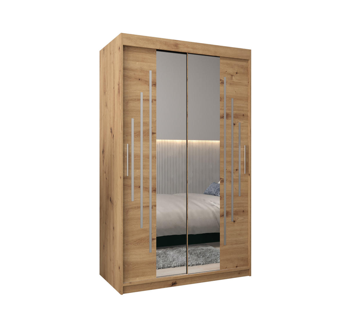 SCHWEBETÜRENSCHRANK 200/120/62 2-türig - Silberfarben/Eiche Artisan, Holz/Kunststoff (120/200/62cm) - Abiks Möbel