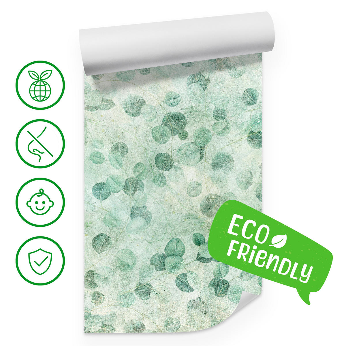 FOTOTAPETE für Schlafzimmer Grüne Blätter Beton Optik Natur Vintage Modern Blatt 200x140 - Grün, Papier (200/140cm) - Muralo