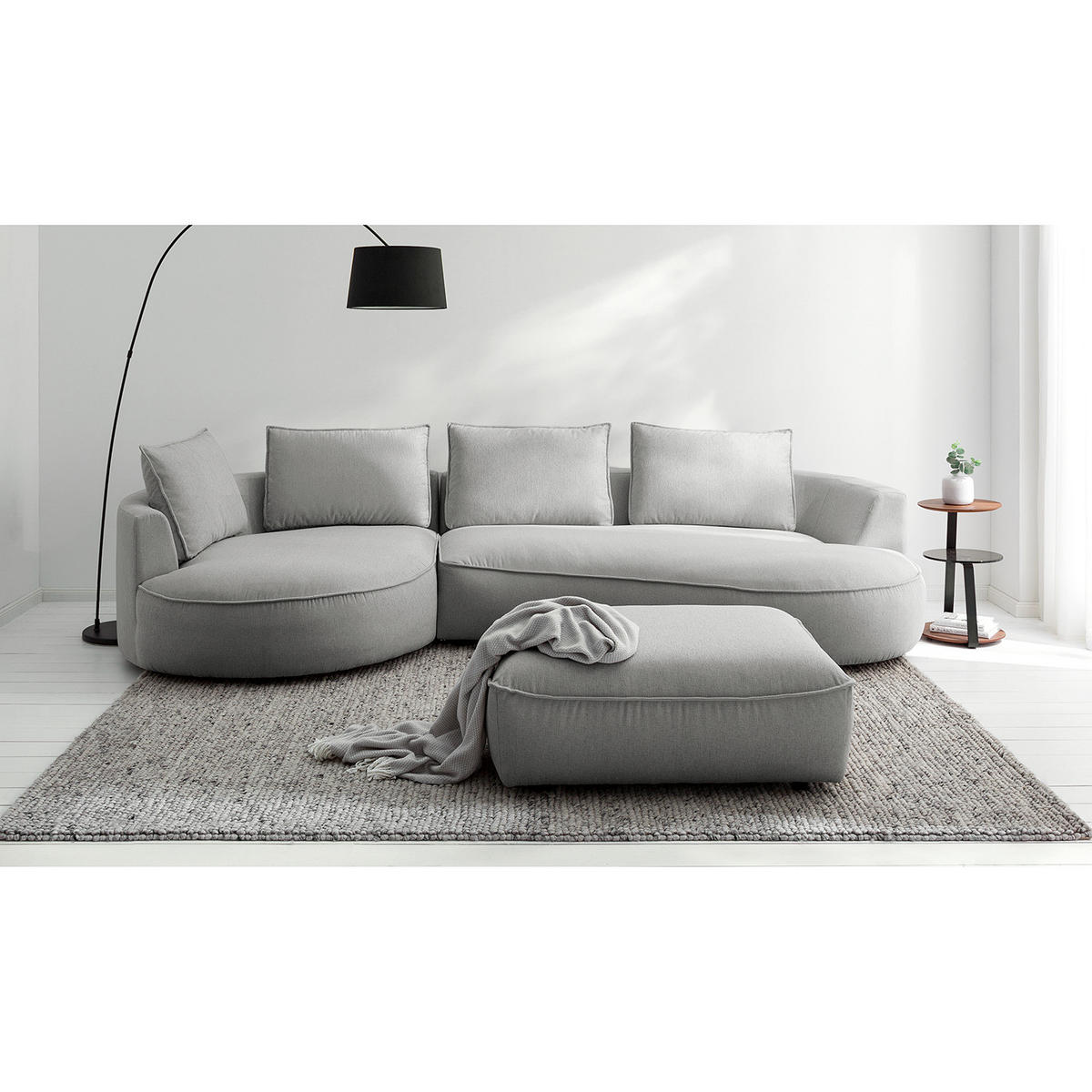 BIGSOFA - Hellgrau, Kunststoff/Textil (322/82/154cm) - home24
