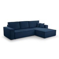 ECKSOFA L Form Cedria Blau 287/145/85 cm mit Schlaffunktion - Schwarz/Dunkelblau, Kunststoff/Textil (287/145cm) - AX Living