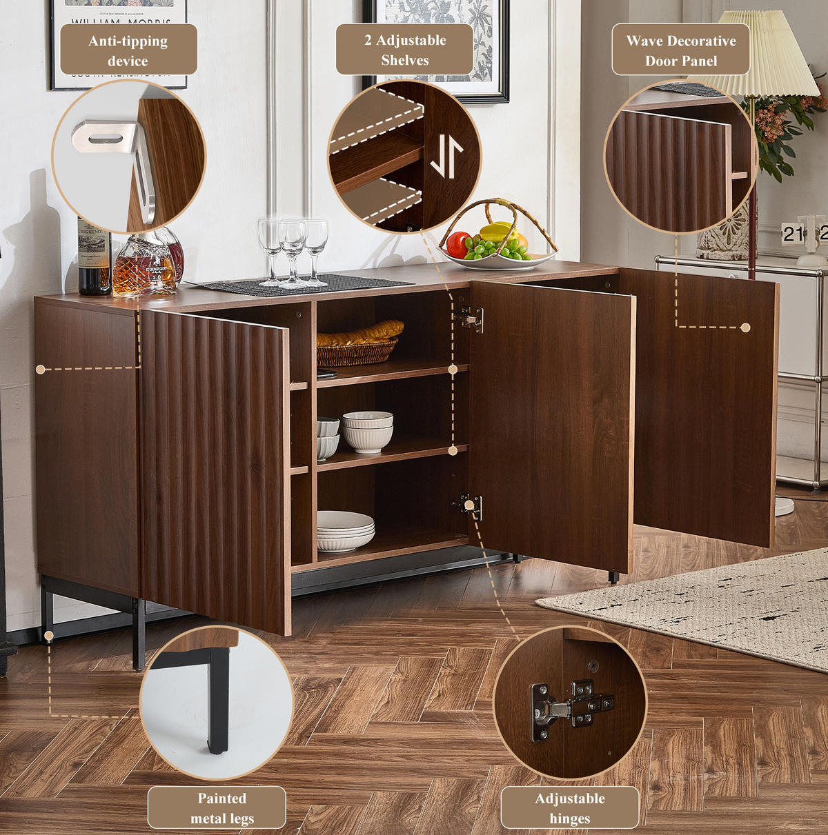 SIDEBOARD mit wellenförmigem 3D-Design, MDF/PB, 150/40/80 cm, Dunkelbraun - Dunkelbraun, Holzwerkstoff (150/80/40cm) - Redom