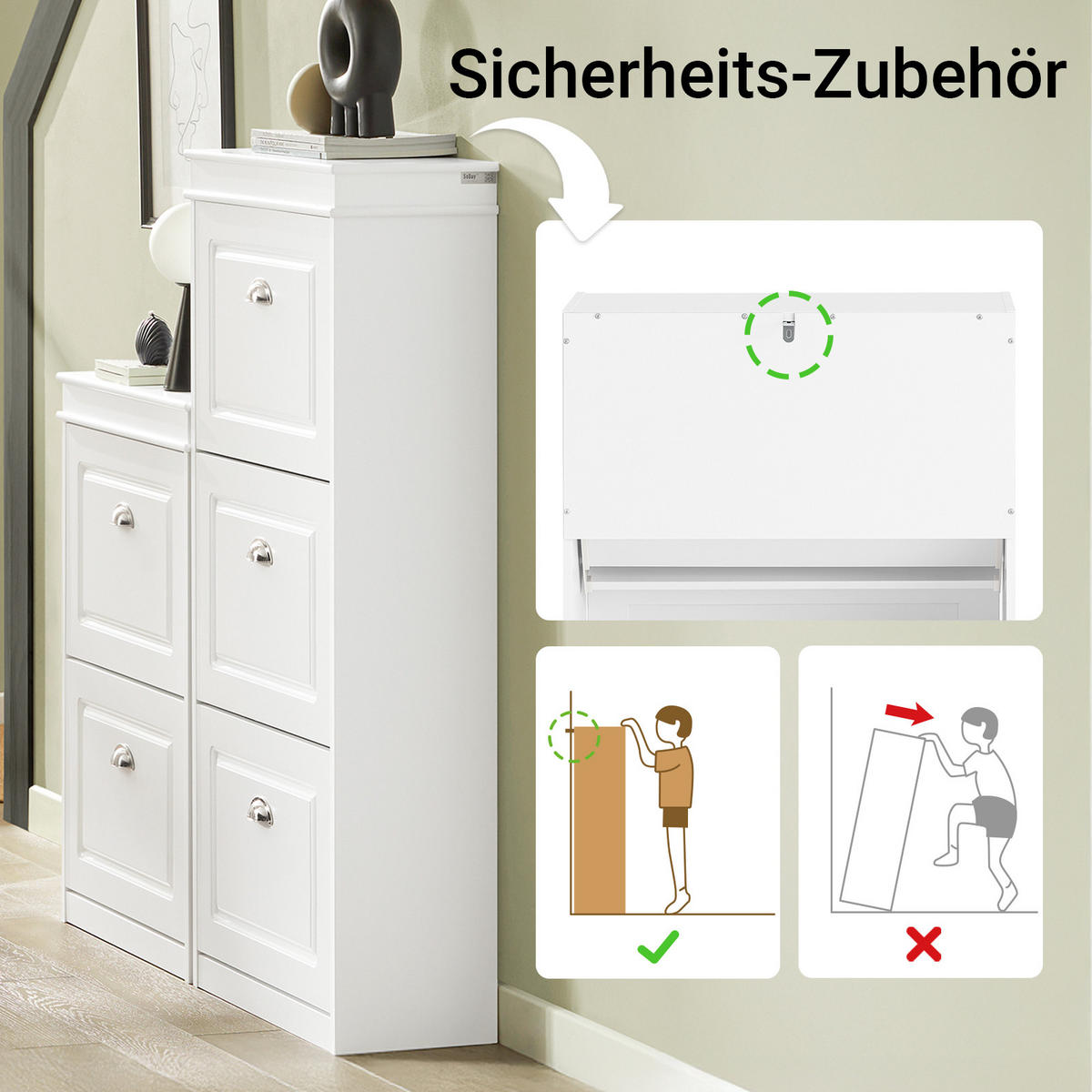 SCHUHSCHRANK mit 3 Klappen, Schuhkipper Weiß - Weiß, Holzwerkstoff (53/117/24cm) - SoBuy