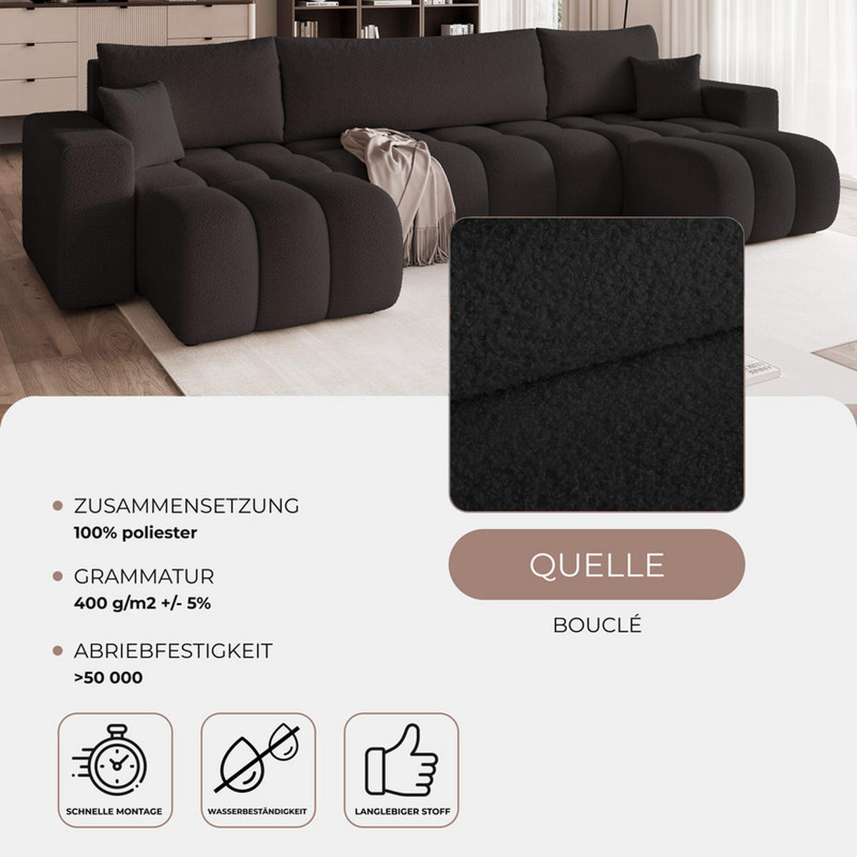 WOHNLANDSCHAFT OFI mit Schlaffunktion und Bettkasten Anthrazit - Anthrazit, Holzwerkstoff/Kunststoff (318/79/145cm) - Idohome