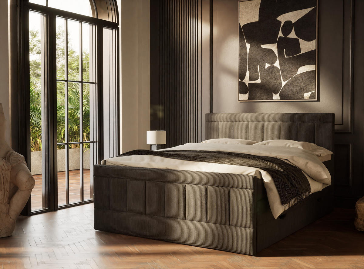 BOXSPRINGBETT Caya 140/200 cm, in Graphit, Bettkasten, Matratze, Topper - Schwarz/Graphitfarben, Holz/Holzwerkstoff (140/200cm) - Maison de Reve