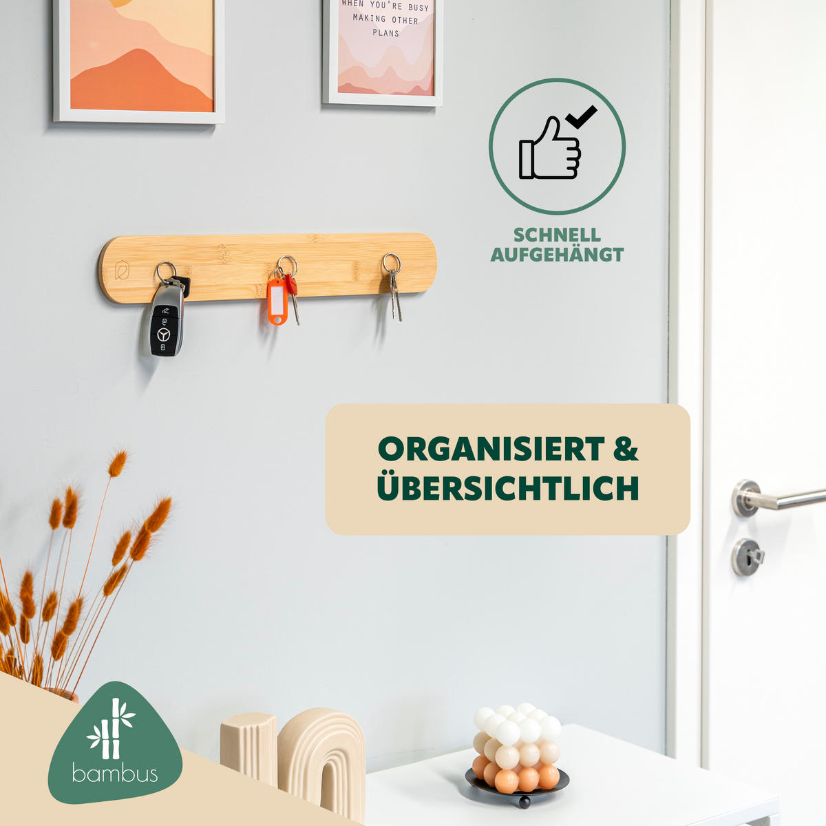SCHLÜSSELBRETT, Bambus - Braun, Holz (45/7/1cm) - eluno