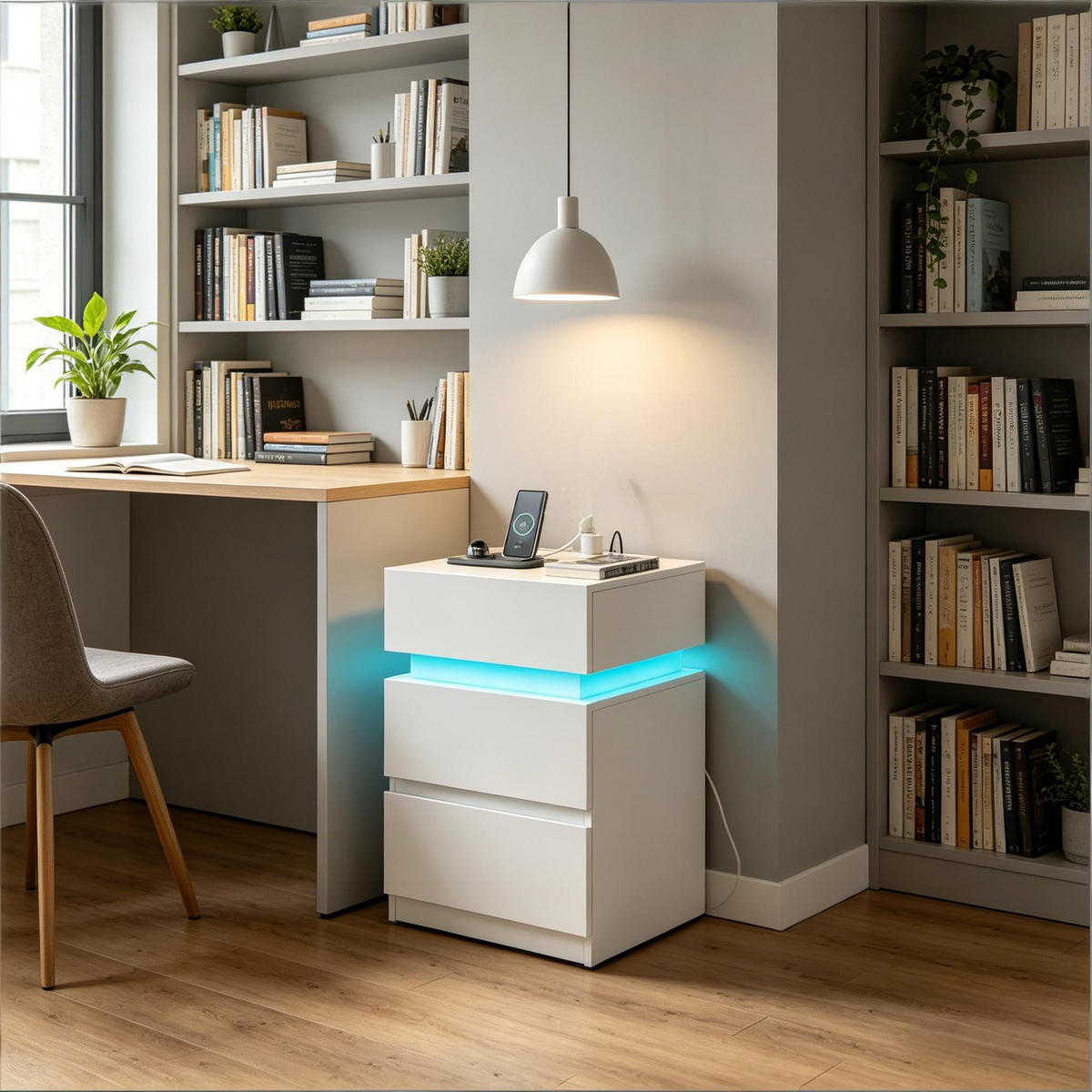 BEISTELLTISCH Weiß mit LED-Beleuchtung 2er-Set - Weiß, Holz (35/55/40cm) - PANGIVO