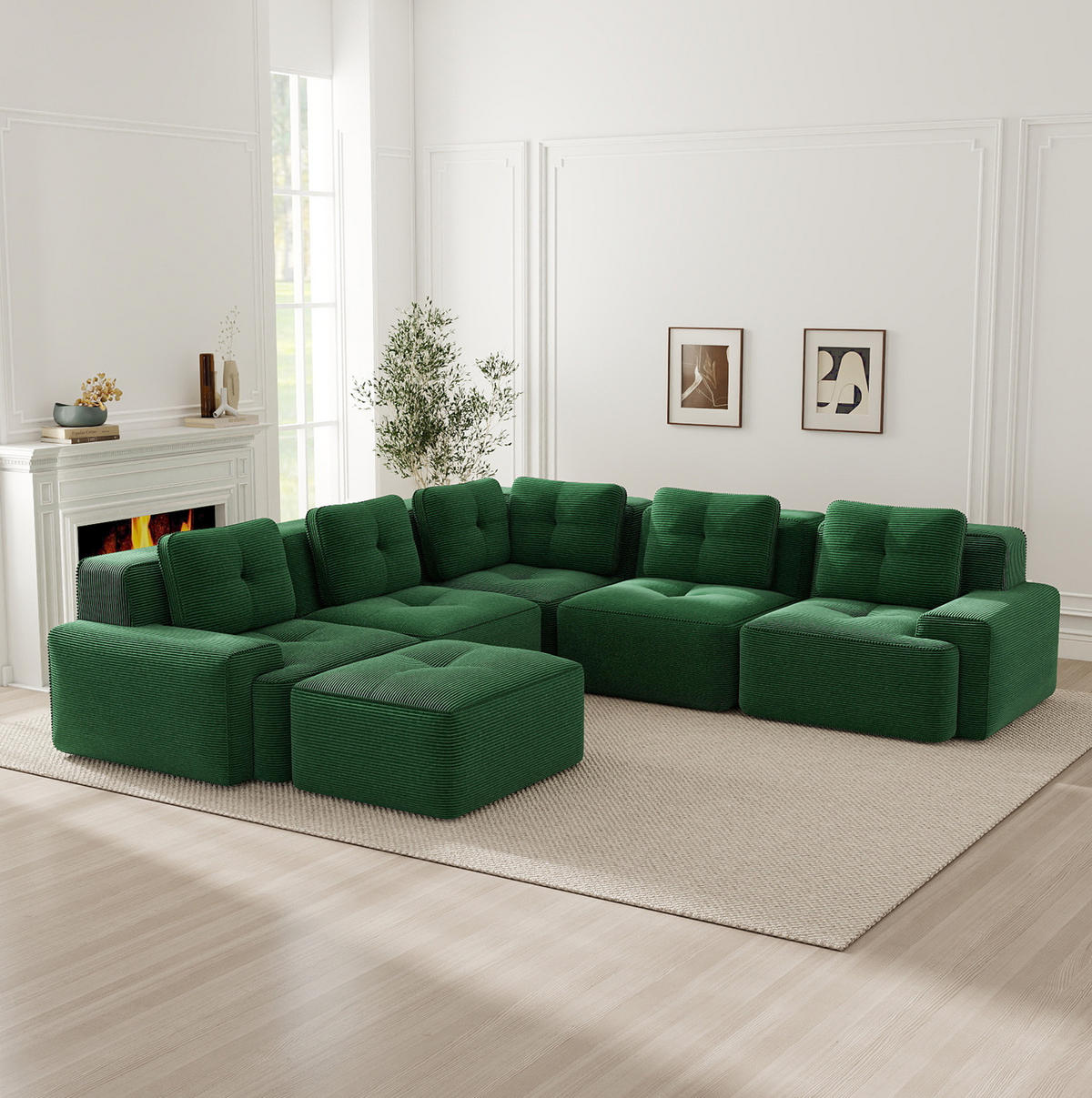 SOFA modulares Ecksofa Cordstoff Grün - Grün, Kunststoff (295/295cm) - Meubliv