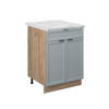 KÜCHENUNTERSCHRANK Fame-Line Hellblau-grau 60 cm mit Schublade AP Marmor - Eiche Wotan/Blaugrau, Holzwerkstoff (60/82/60cm) - Vicco