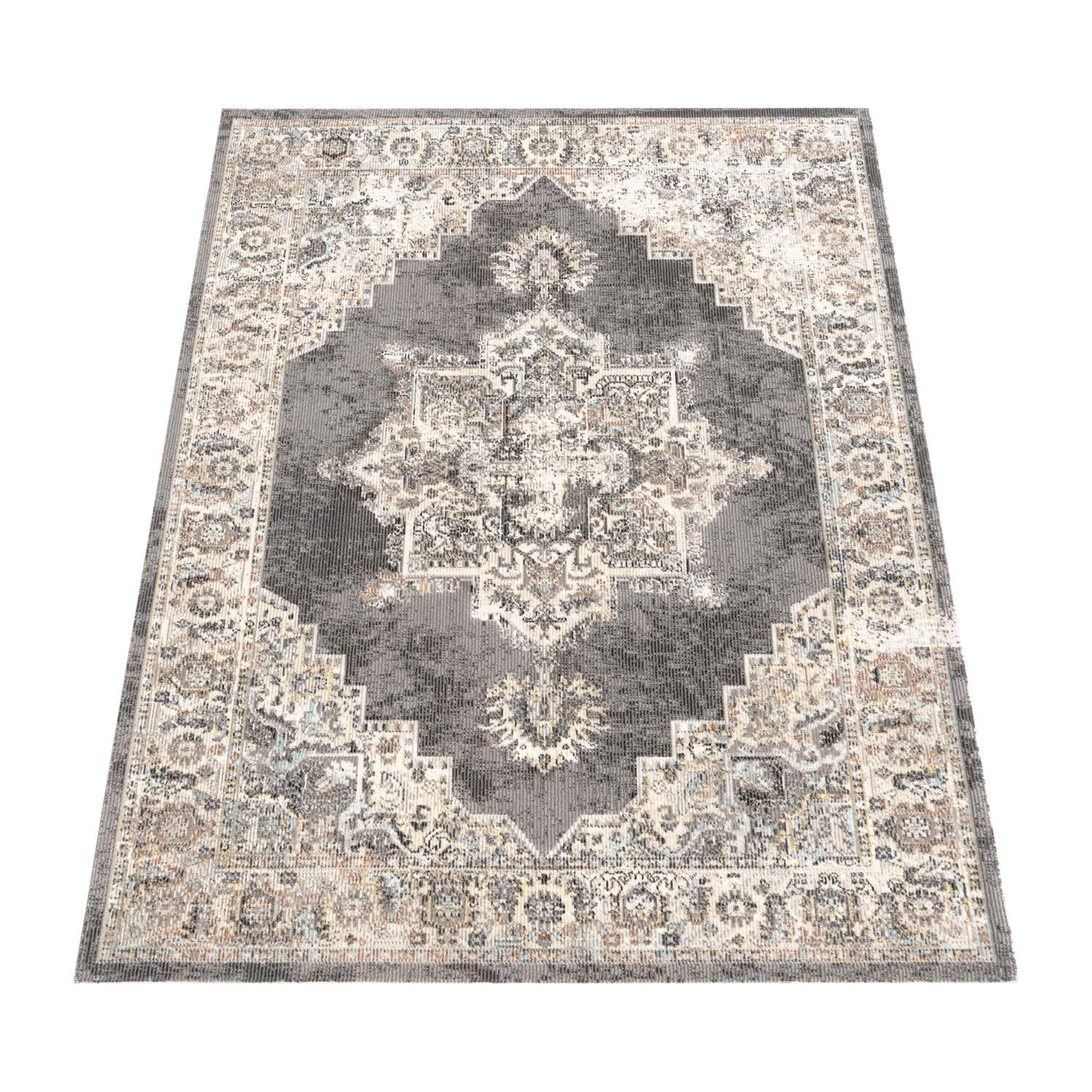 OUTDOOR Teppich Orientalisch Vintage Balkon, Terrasse schmutzabweisend Grau Läufer 80x150 - Grau, Textil (80/150cm) - KADIMA DESIGN