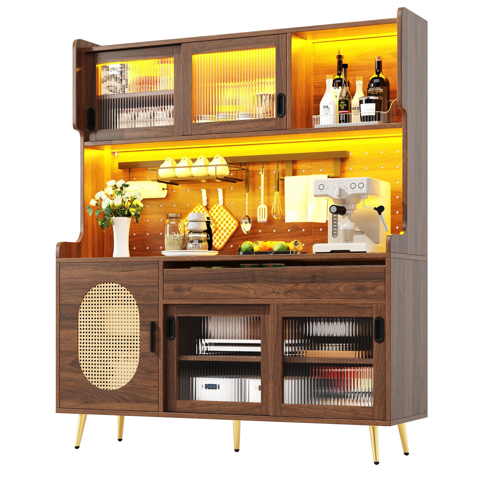 Redom BUFFET 145/39/171 cm s LED osvětlením, velkým úložným prostorem a systémem proti převržení, Hnědá