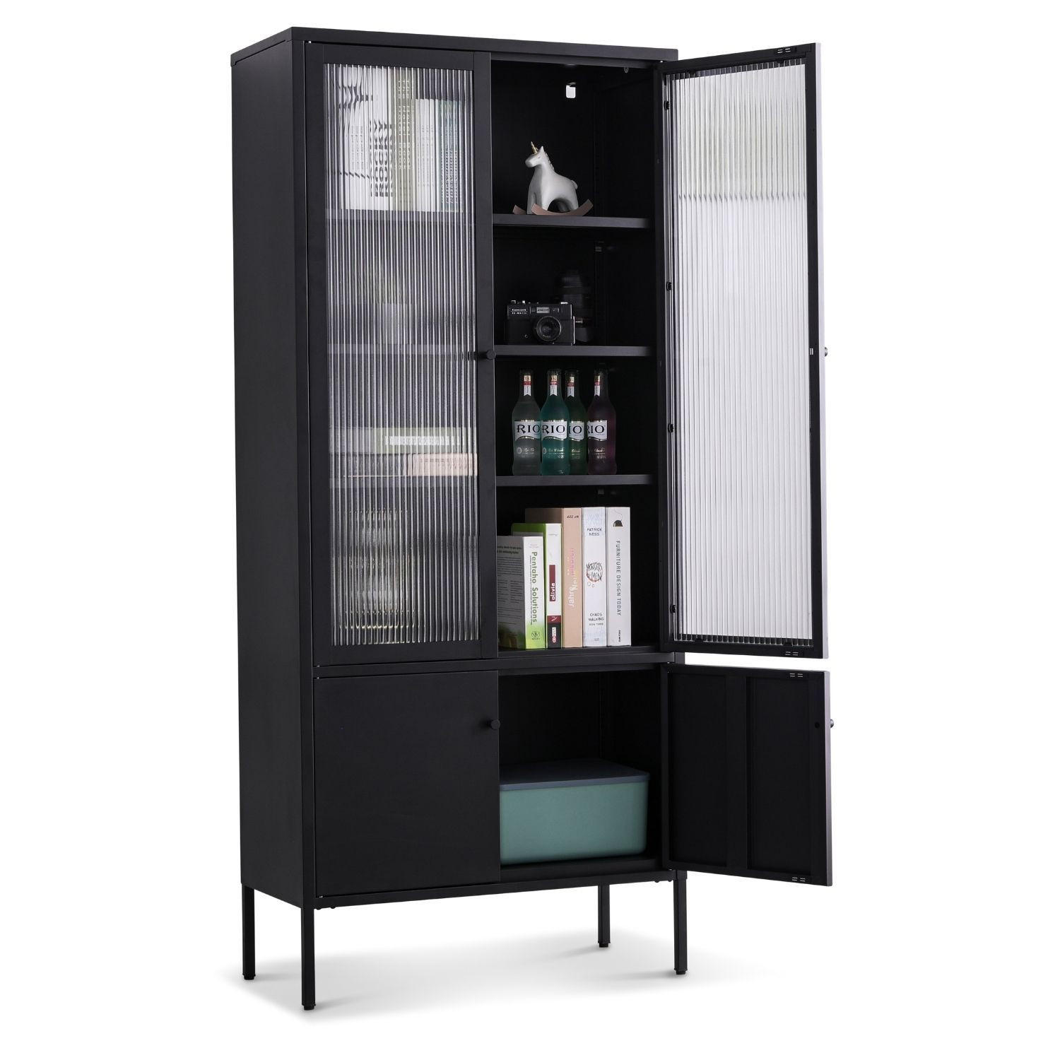 VITRINE TOKIO aus Metall mit Glastüren 80/35/180 cm in Schwarz - Schwarz, Metall (35/180/80cm) - Coemo