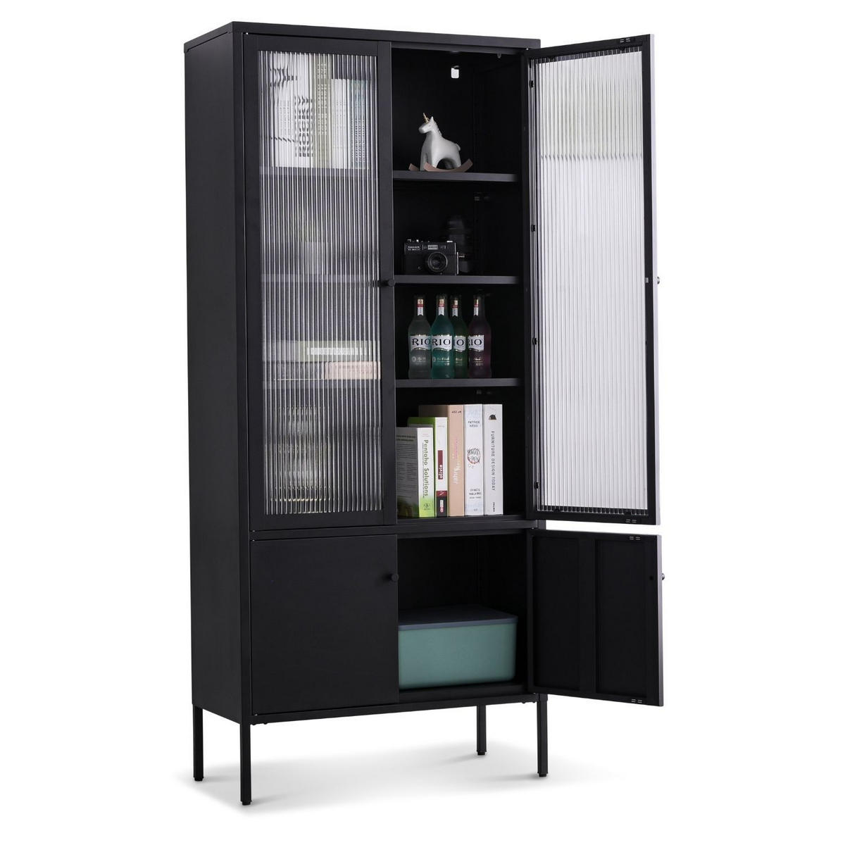 VITRINE TOKIO aus Metall mit Glastüren 80/35/180 cm in Schwarz - Schwarz, Metall (35/180/80cm) - Coemo