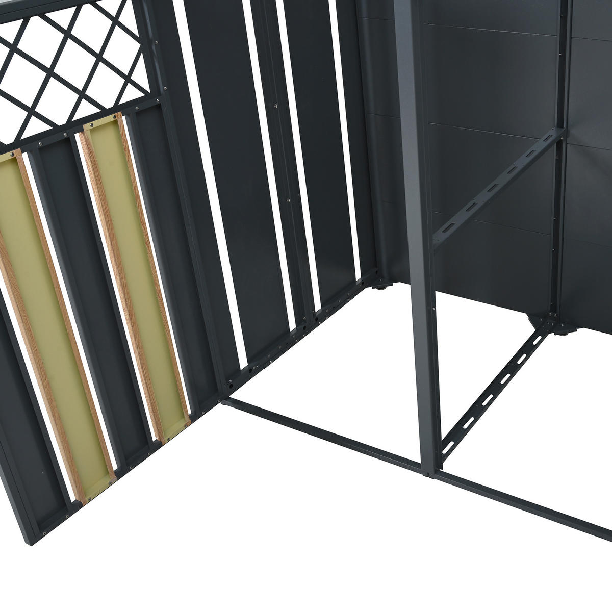 MÜLLTONNENBOX aus Stahl in Grau Holzoptik mit Klappdeckel 132x80x118,5 cm - Grau, Metall (132/118.5/80cm) - Modfu