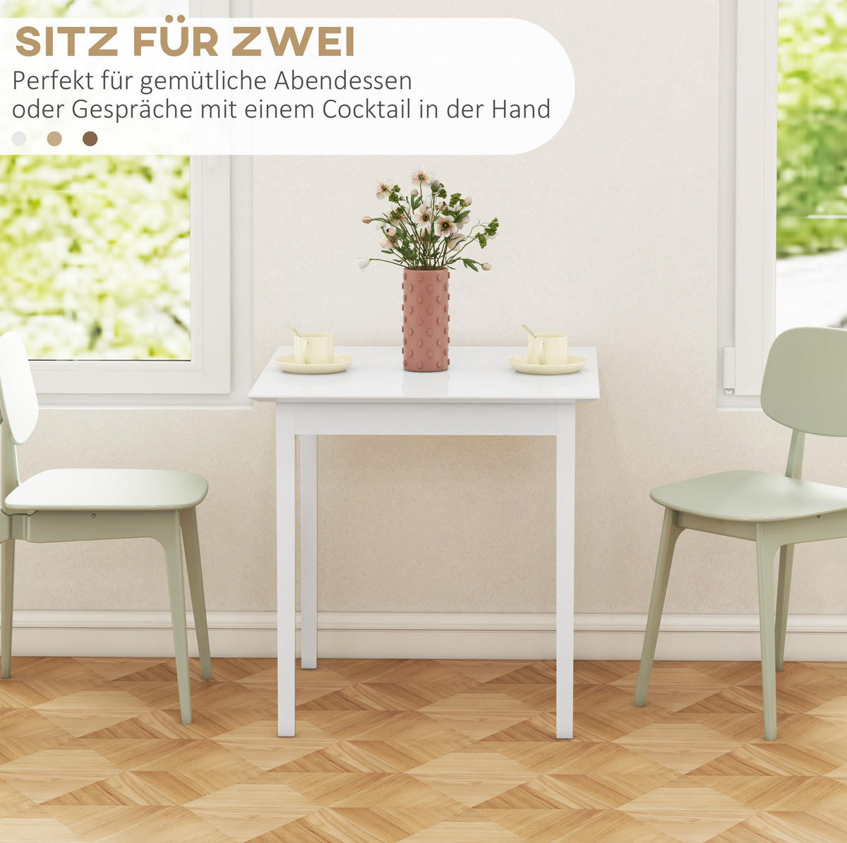 ESSTISCH aus massivem Kiefernholz 75x75x76 cm Weiß für 2 Personen im Landhausstil - Weiß, Holz (75/75/76cm) - Modfu