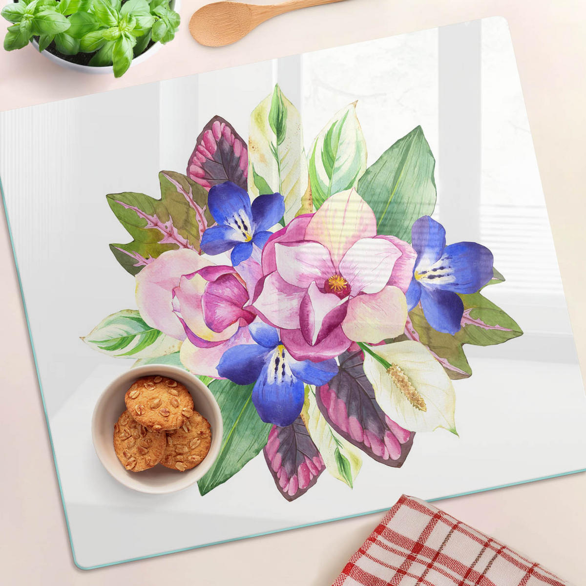 GLASPLATTE 60x52 cm Blumenstrauß - Multicolor, Glas (60/0.4/52cm) - TULUP
