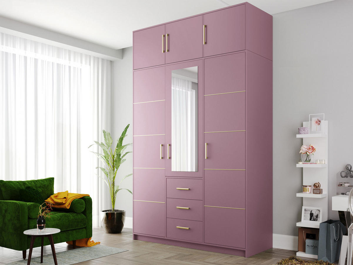 DREHTÜRENSCHRANK Bali D3 II mit Schrankaufsatz - Goldfarben/Rosa, Holzwerkstoff/Kunststoff (147/245/58cm) - MIRJAN24