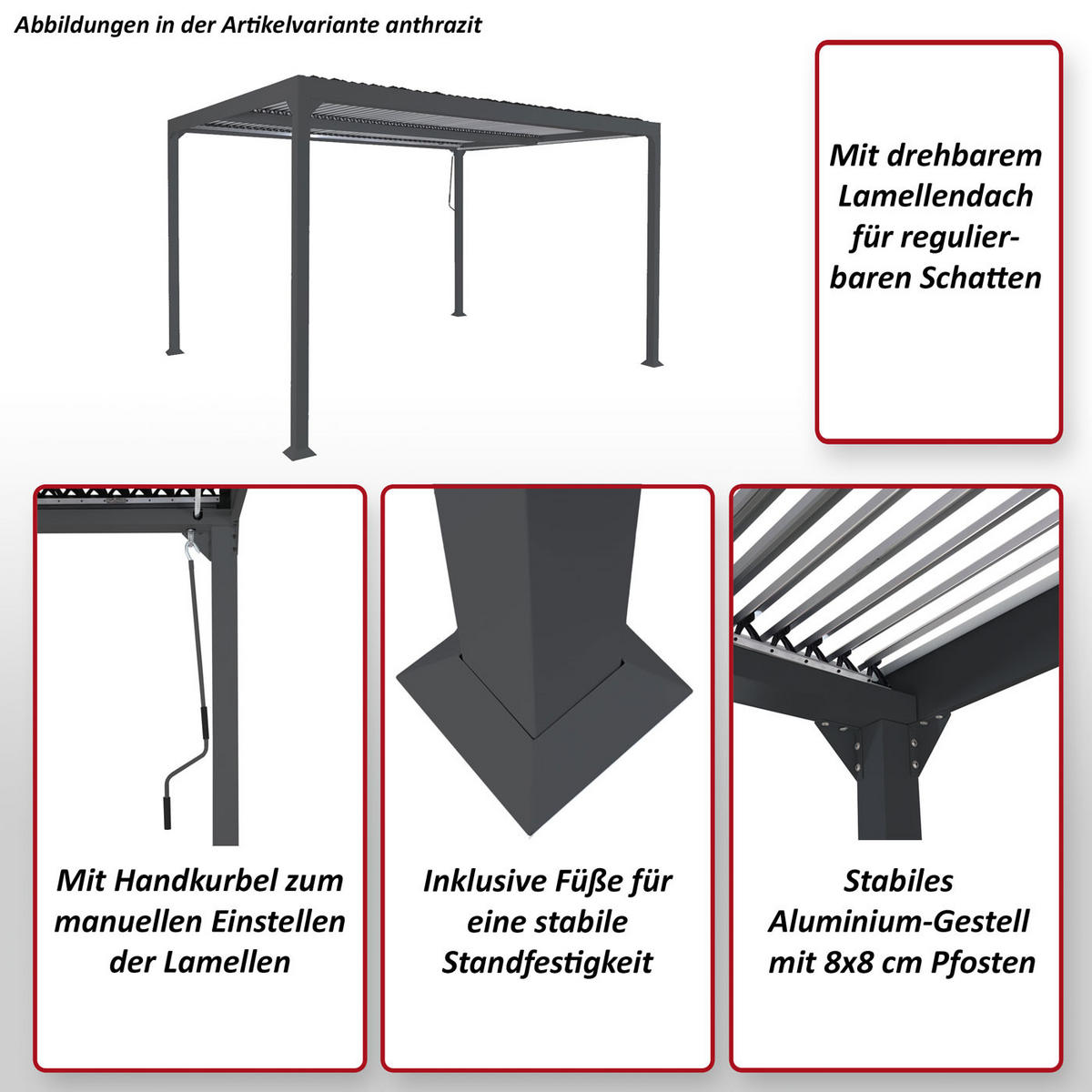 PERGOLA Anthrazit - Anthrazit, Metall (306/224/306cm) - MCW