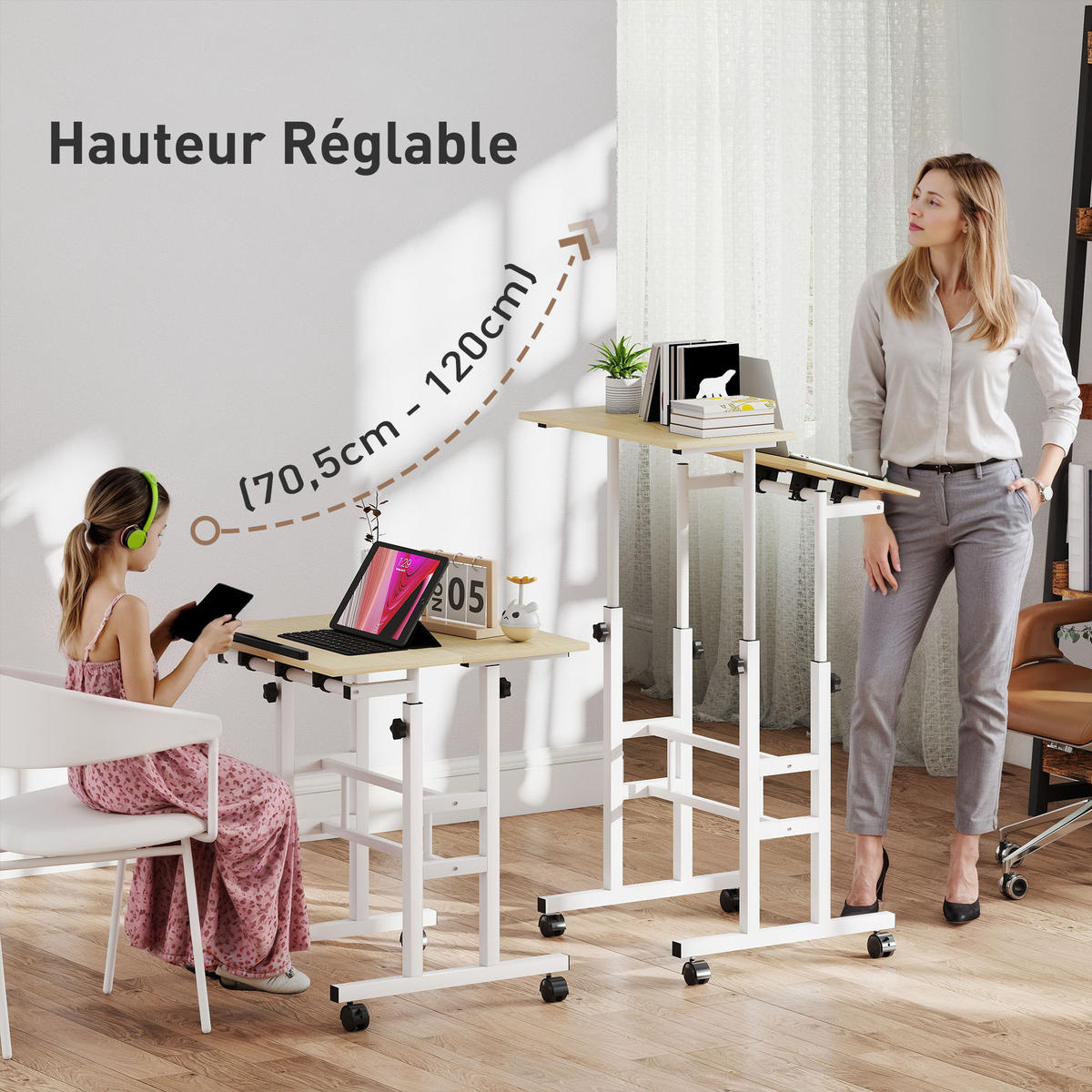 LAPTOPTISCH DE-14912 mit Höhenverstellung Natur - Naturfarben, Metall (60/60/120cm) - ComfortXL